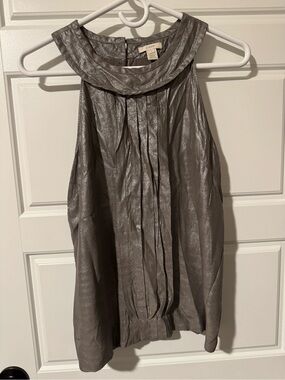 J. Crew 100% Silk Silver Pleated Tank Top, Size 4